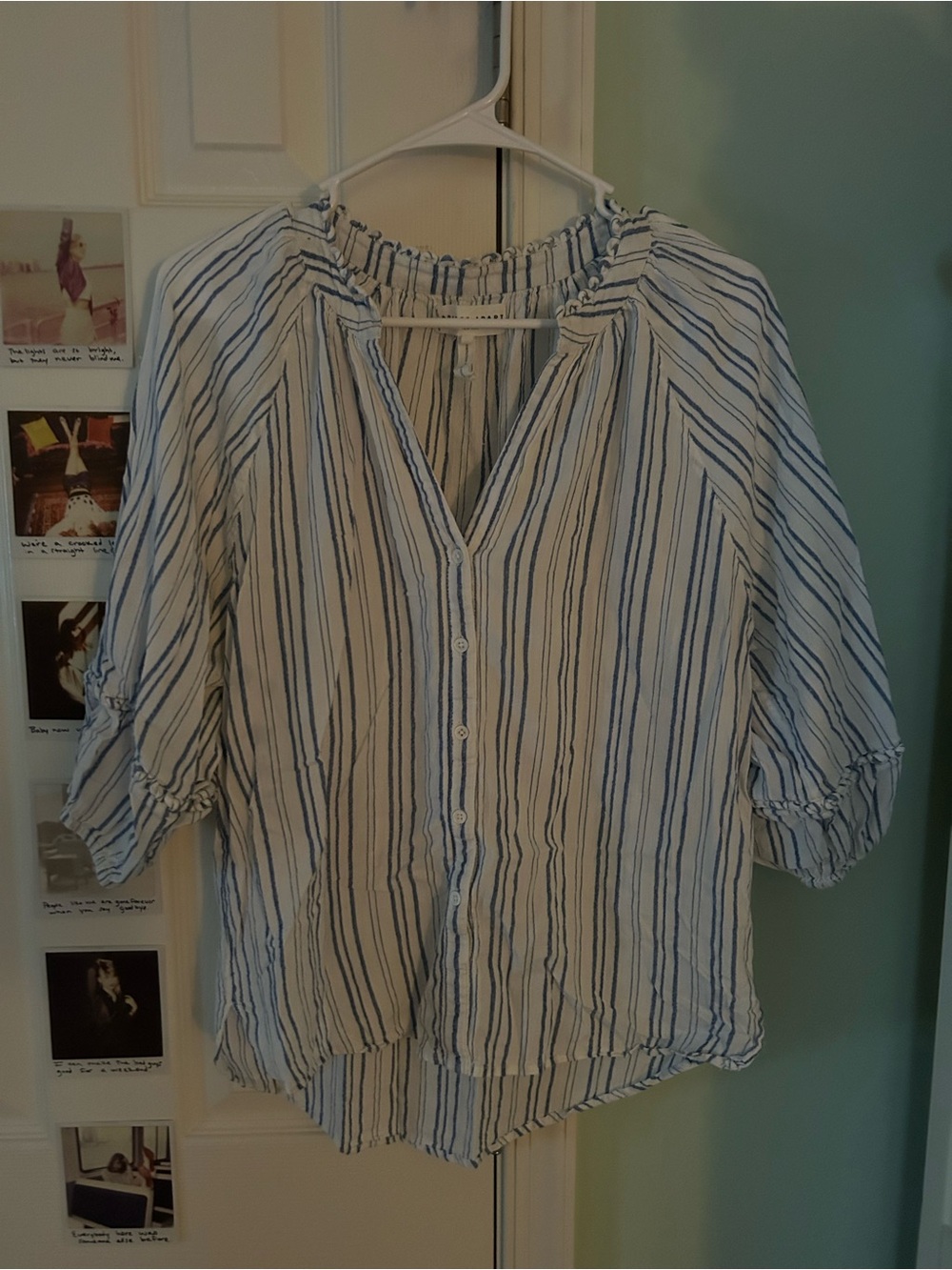 Apiece Apart Blue and White Striped Button-Front Blouse